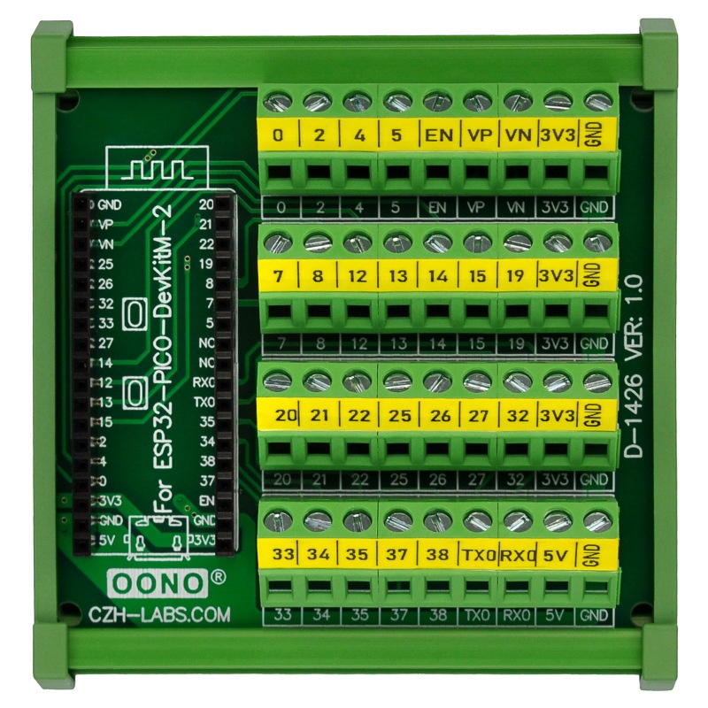 DIN Rail Mount Screw Terminal Block Breakout Module Board for ESP32-PICO-DevKitM-2
