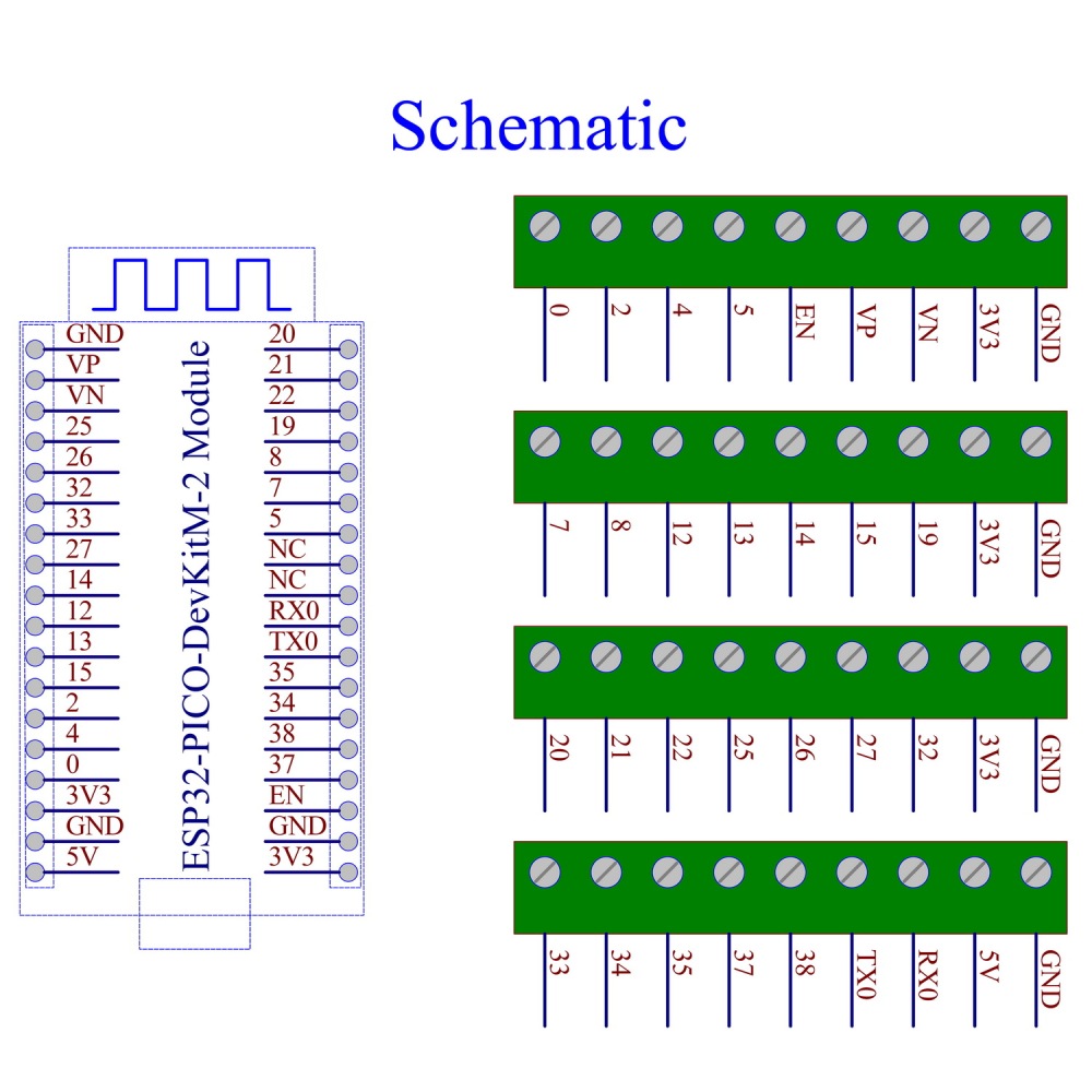 Screw Terminal Block Breakout Module Board for ESP32-PICO-DevKitM-2