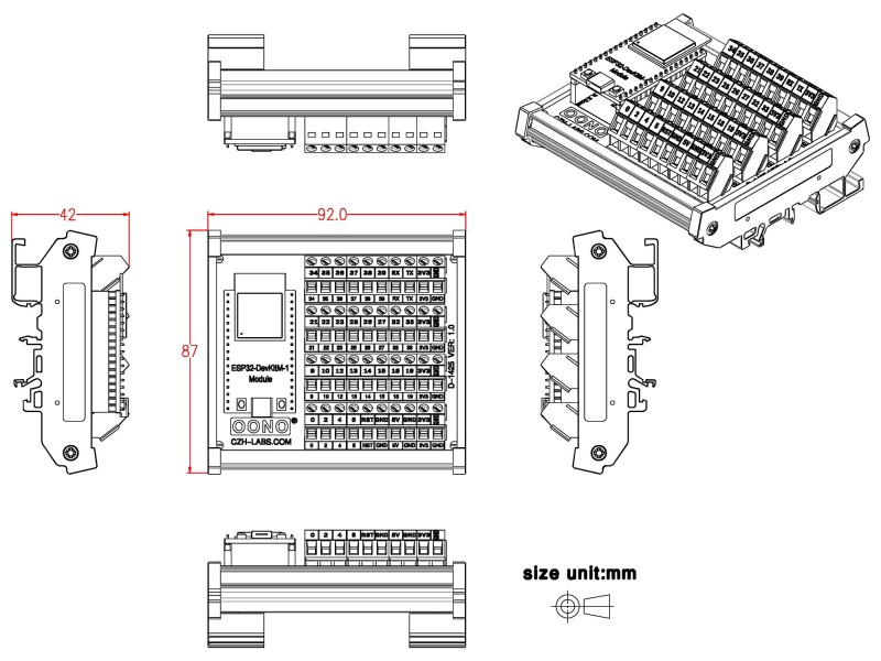 DIN Rail Mount Screw Terminal Block Breakout Module Board for ESP32-DevKitM-1