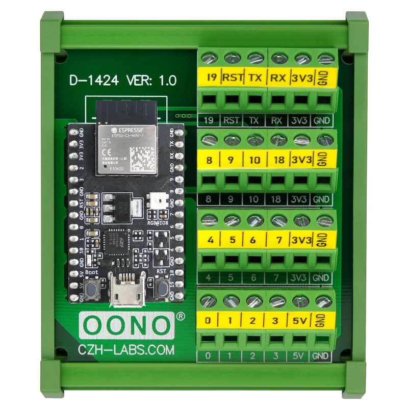 DIN Rail Mount Screw Terminal Block Breakout Module Board for ESP32-C3-DevKitM-1