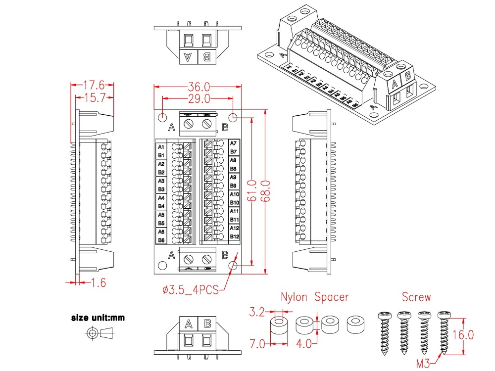 16Amp 48V 2x12 Position Terminal Block Distribution Module, OONO D-1418