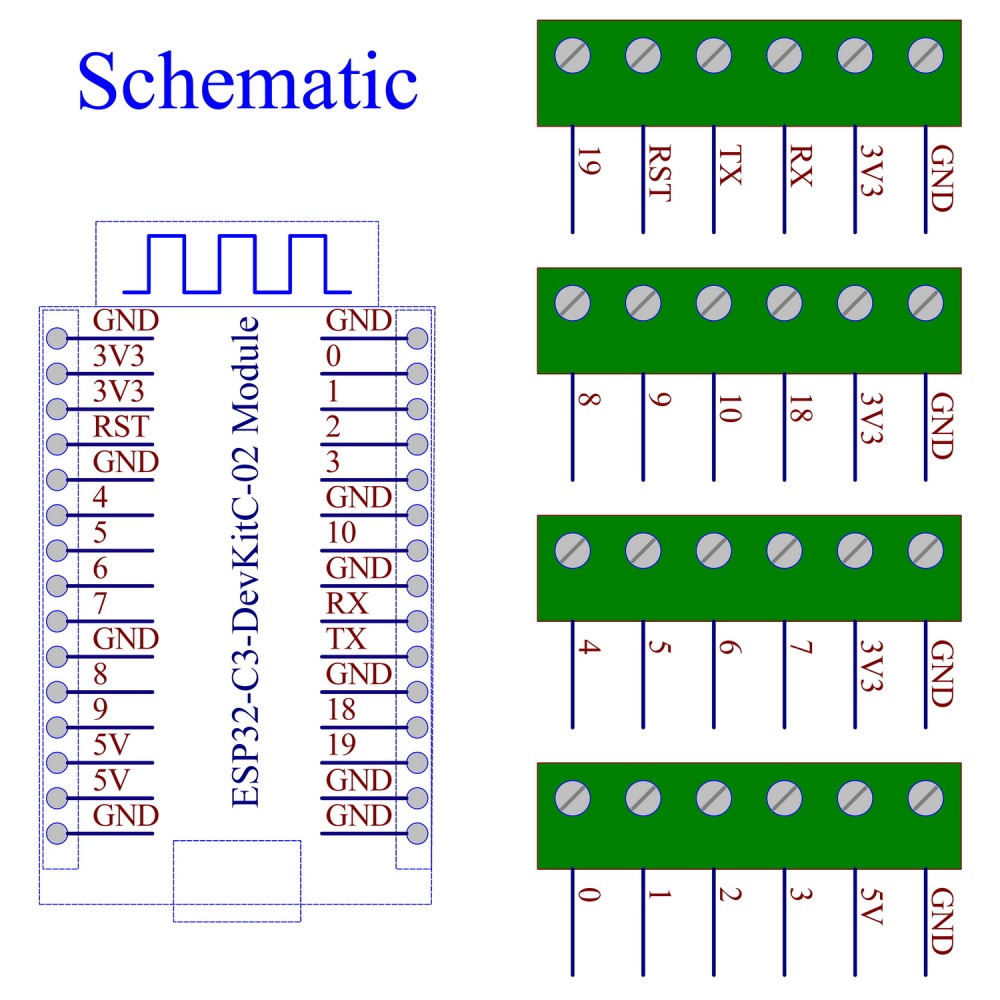 Screw Terminal Block Breakout Module Board for ESP32-C3-DevKitC-02