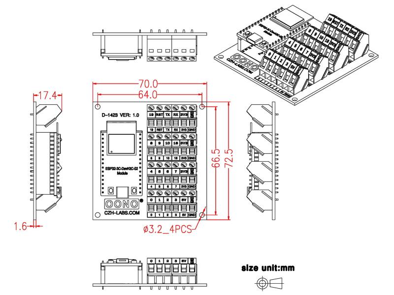 Screw Terminal Block Breakout Module Board for ESP32C3DevKitC02