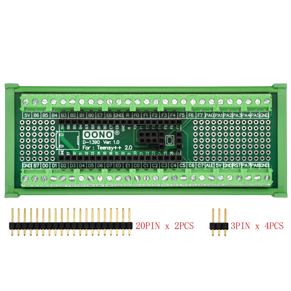 Terminal Block Breakout Board Module for Teensy++ 2.0, DIN Rail Mount Version