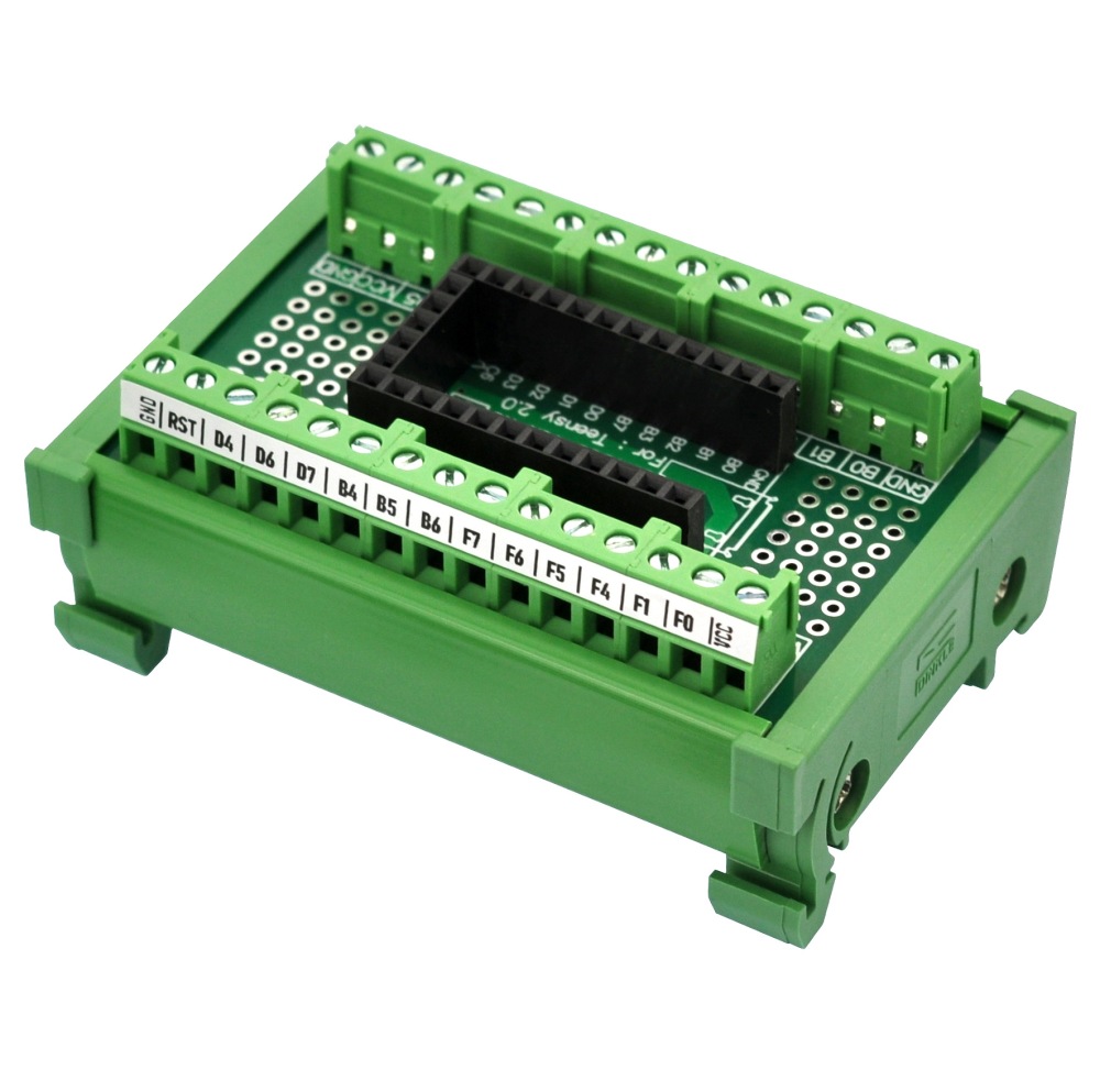 Terminal Block Breakout Board Module for Teensy 2.0, DIN Rail Mount Version