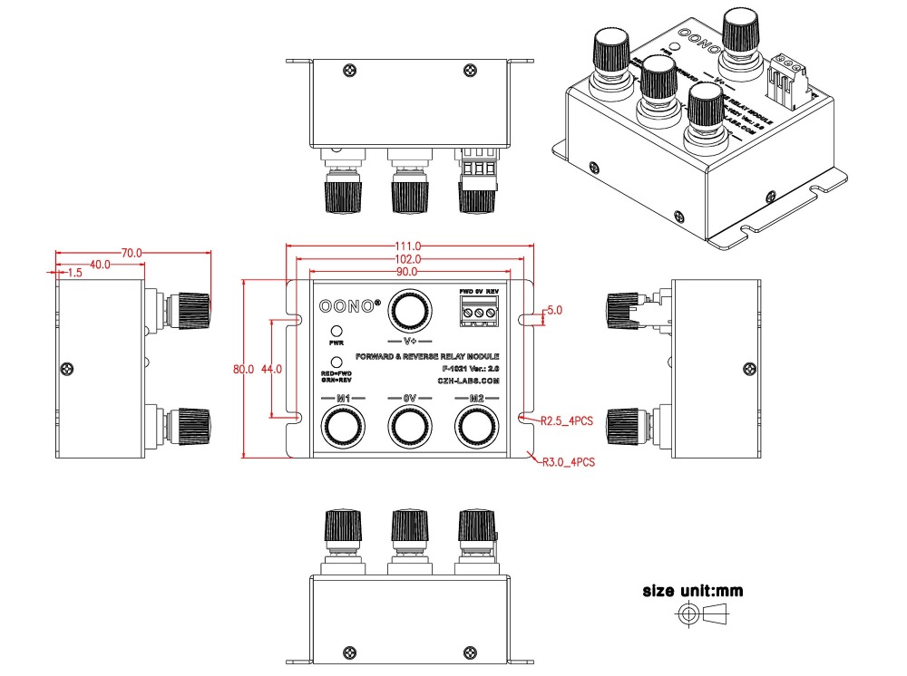 24V 50Amp Forward and Reverse Relay Module for Motor / Linear Actuator, Reversing Relay Module