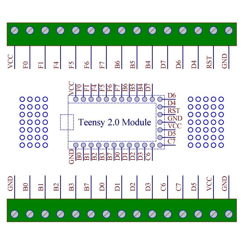 Terminal Block Breakout Board Module for Teensy 2.0, Screw Mount Version