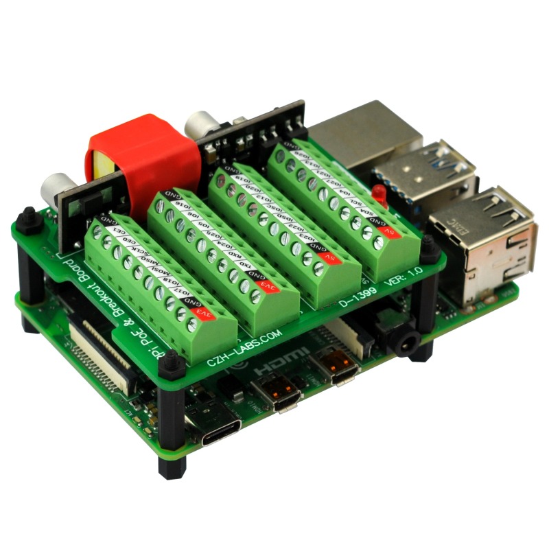 RPi PoE & Terminal Block GPIO Breakout Board Module for Raspberry Pi