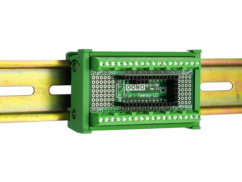 Terminal Block Breakout Board Module for Teensy LC, DIN Rail Mount Version