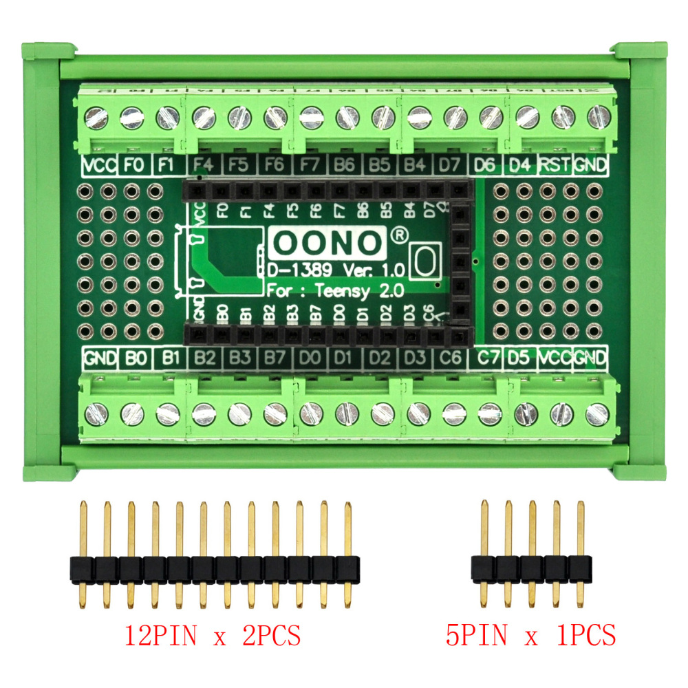 Terminal Block Breakout Board Module for Teensy 2.0, DIN Rail Mount Version