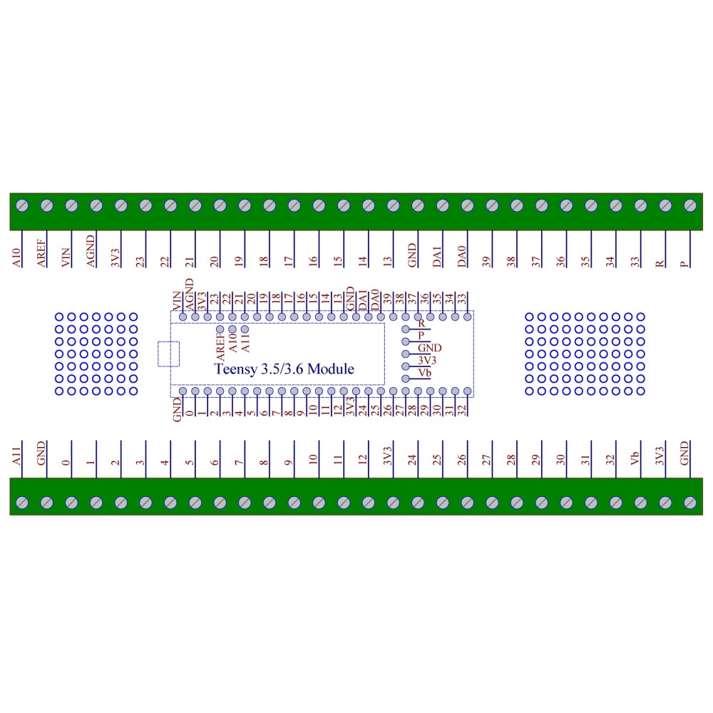 Terminal Block Breakout Board Module for Teensy 3.5/3.6, DIN Rail Mount Version