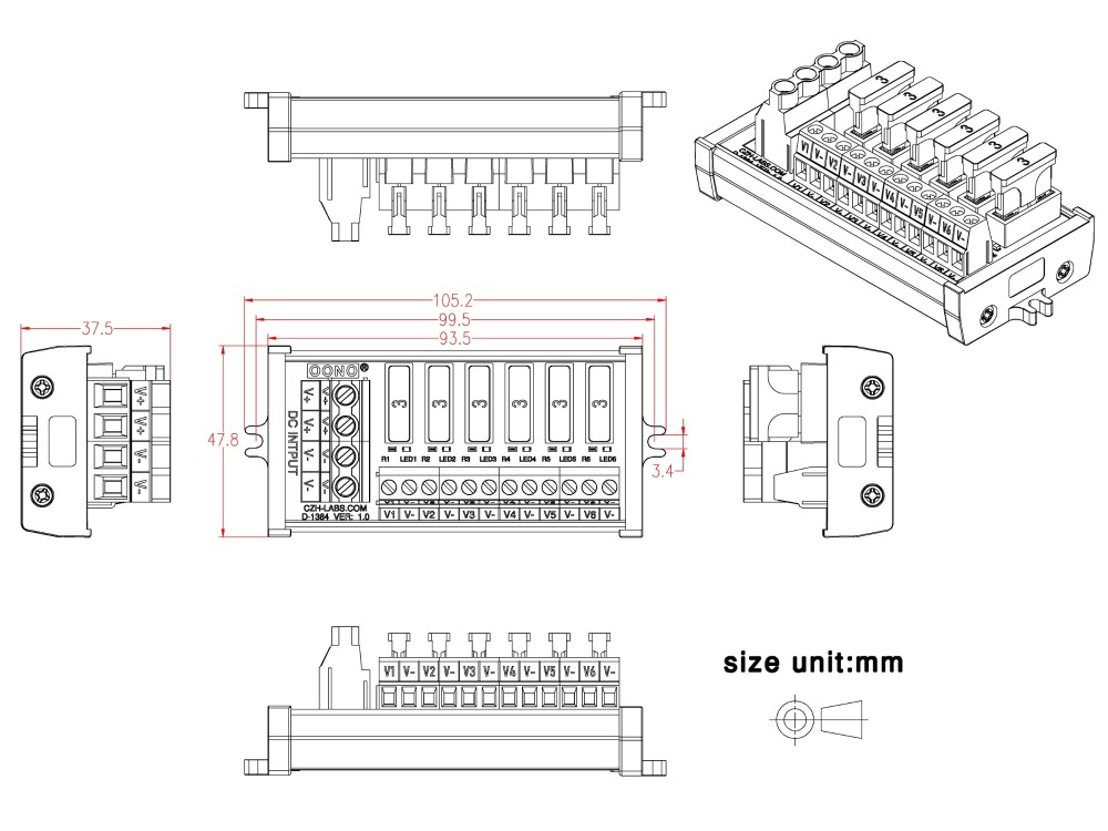 Screw Mount 6 Position DC Power Fuse Distribution Strip Module