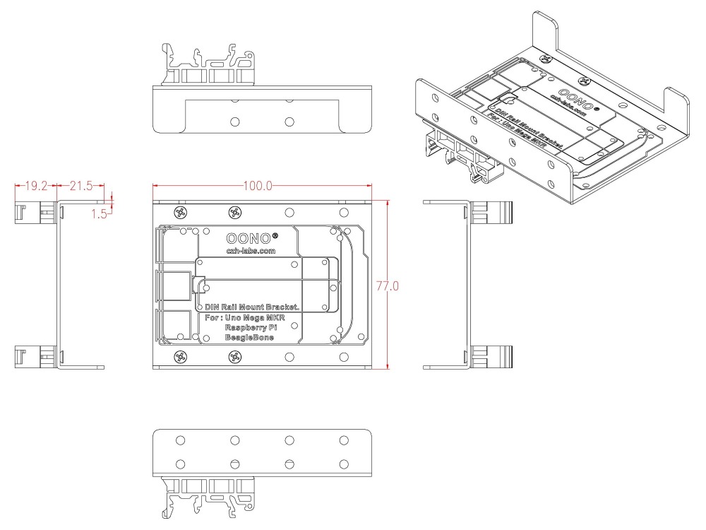 DIN Rail Mount Bracket for Raspberry Pi Arduino Uno Mega Mkr BeagleBone Black