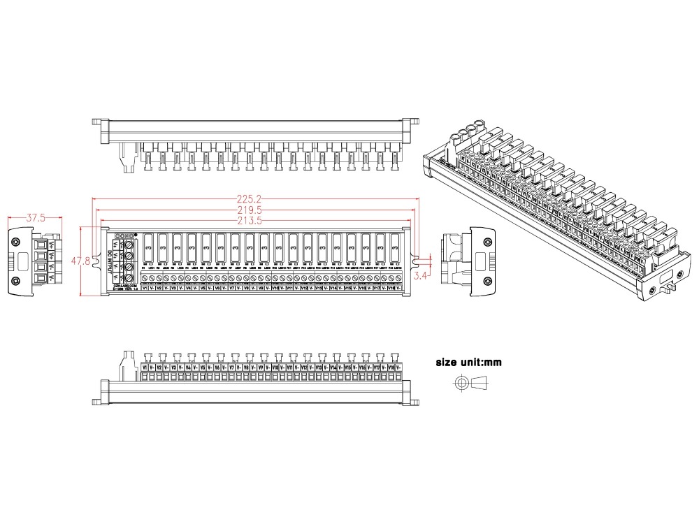 Screw Mount 18 Position DC Power Fuse Distribution Strip Module