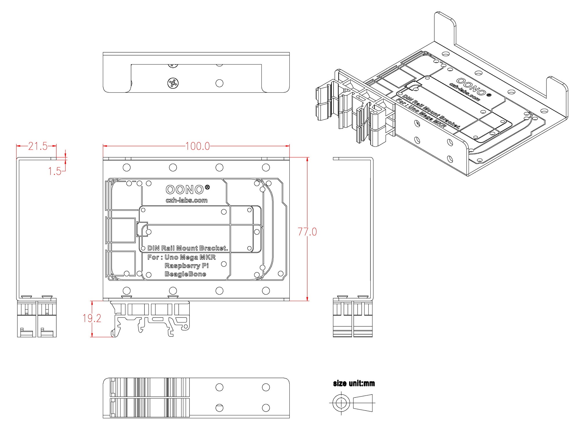DIN Rail Mount Bracket for Raspberry Pi Arduino Uno Mega Mkr BeagleBone ...