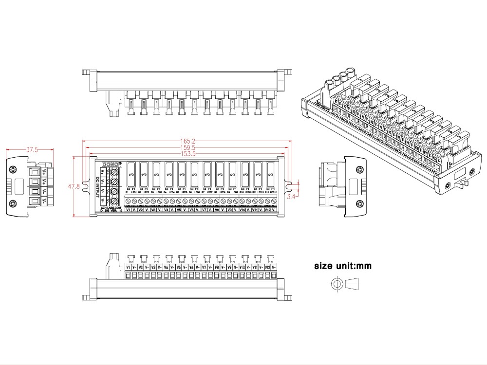 Screw Mount 12 Position DC Power Fuse Distribution Strip Module