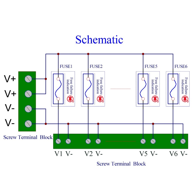 DIN Rail Mount 6 Position DC Power Fuse Distribution Strip Module