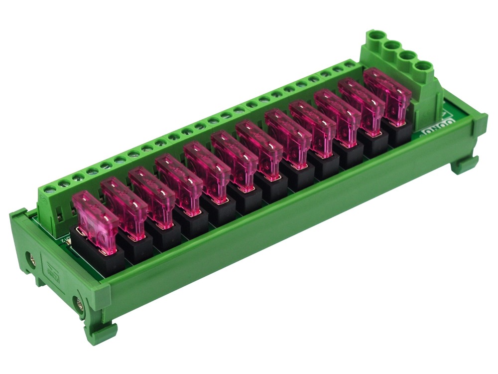 DIN Rail Mount 12 Position DC Power Fuse Distribution Strip Module