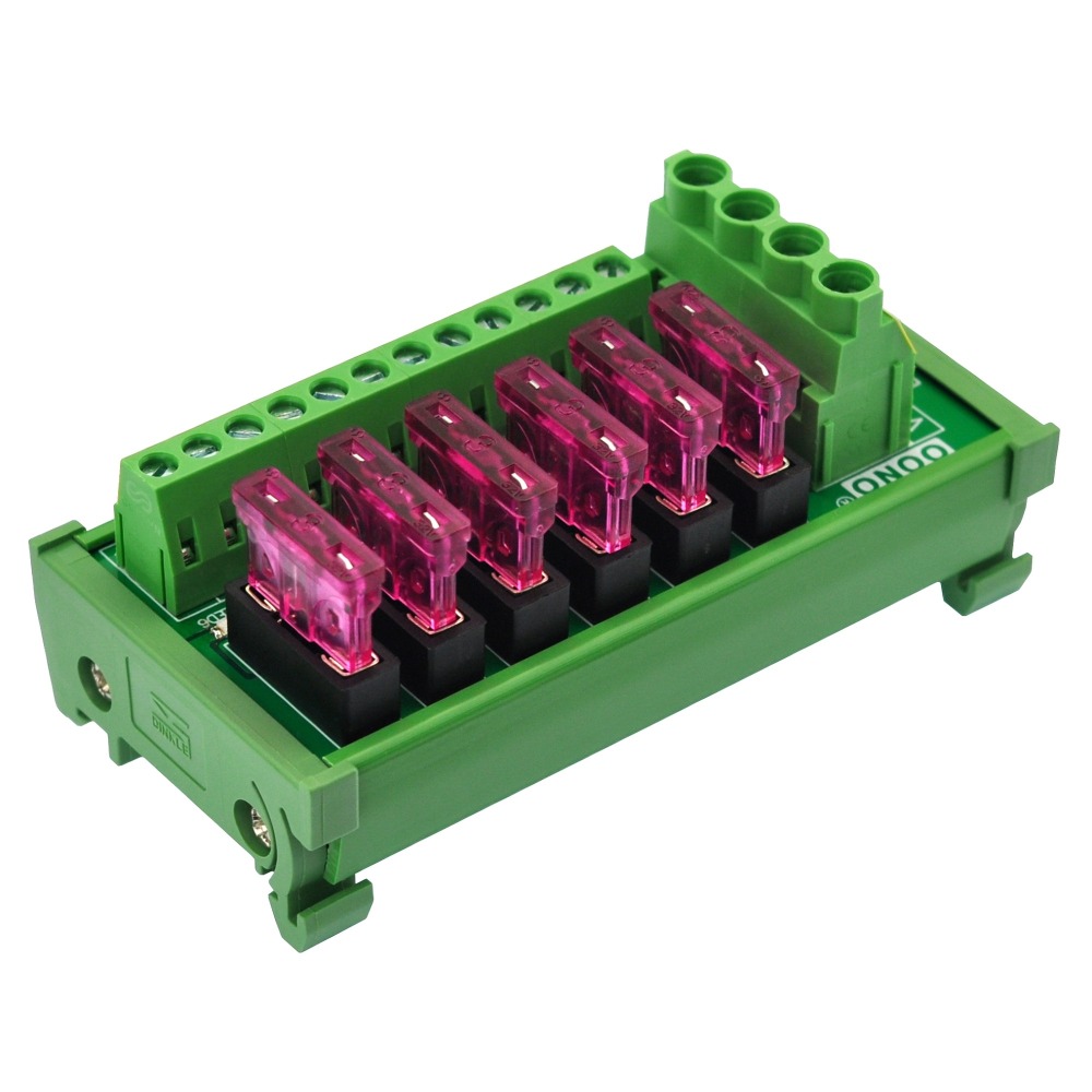 DIN Rail Mount 6 Position DC Power Fuse Distribution Strip Module