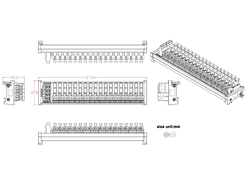 DIN Rail Mount 18 Position DC Power Fuse Distribution Strip Module