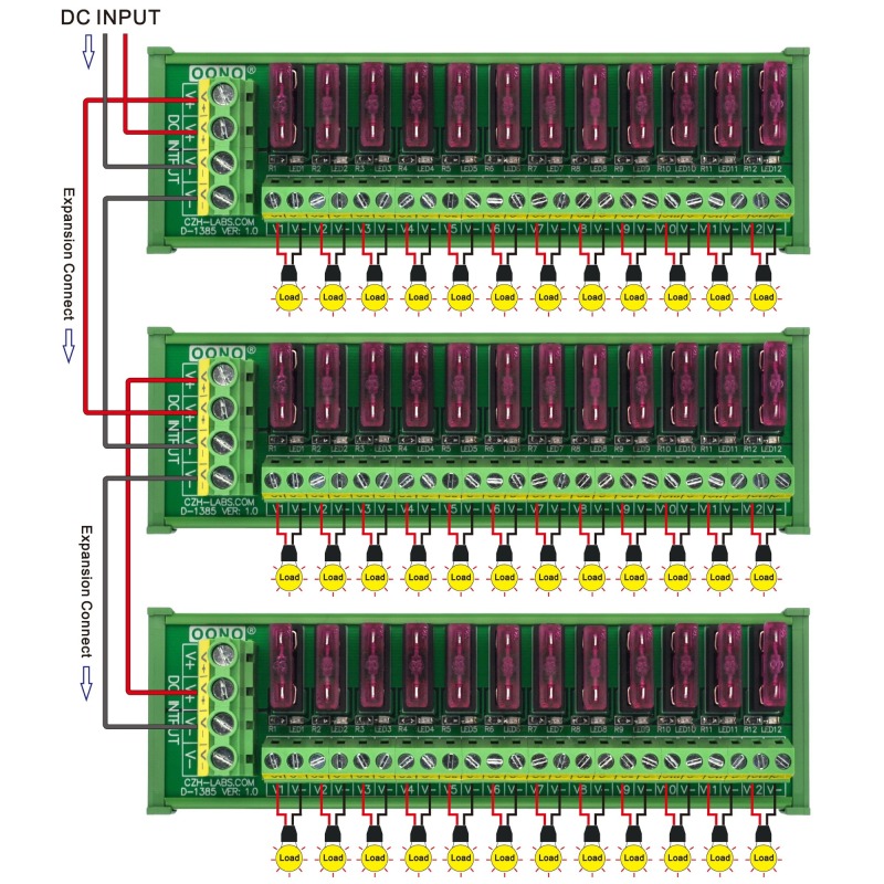 DIN Rail Mount 12 Position DC Power Fuse Distribution Strip Module