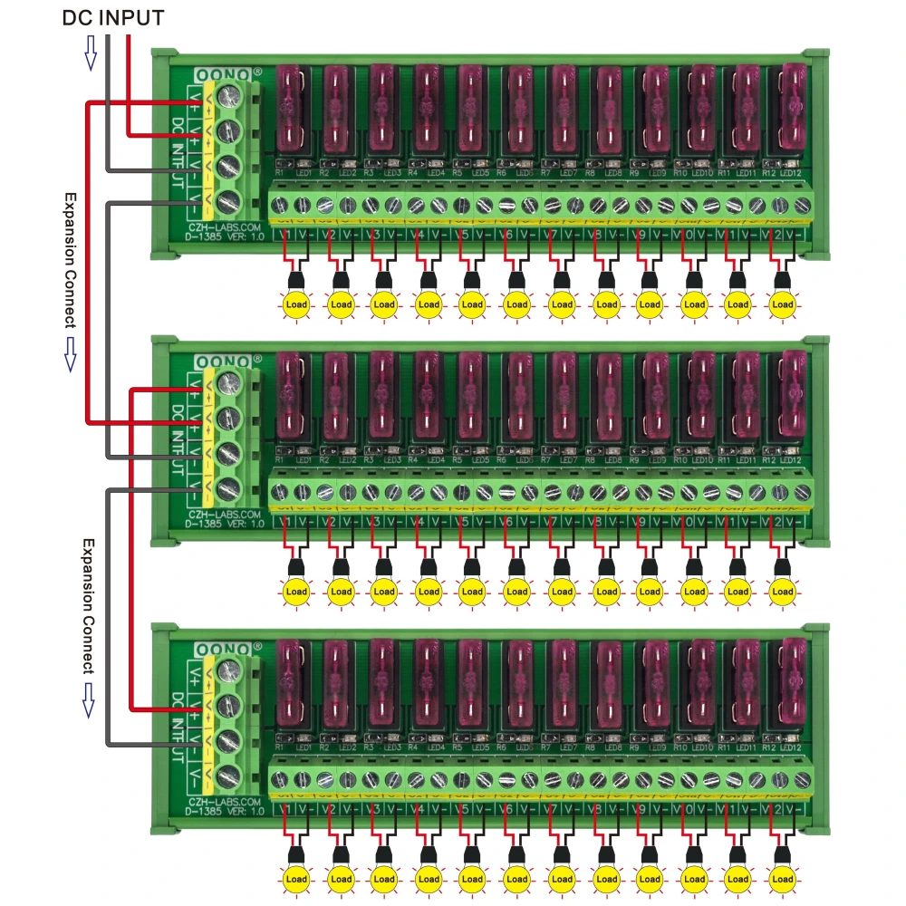 12 Power Distribution Module DIN Rail Mount 12 Position DC Power Fuse Distribution Strip Module