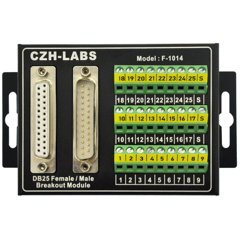 CZH-LABS D'SUB DB25 Male/Female Screw Terminal Block Breakout Interface Module with Aluminum Enclosure.