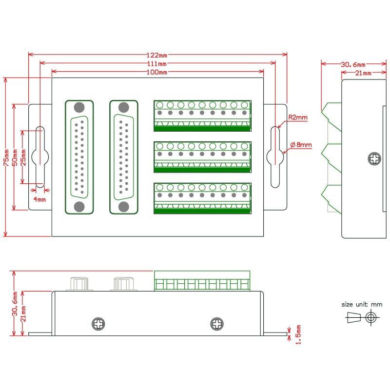 CZH-LABS D'SUB DB25 Male/Female Screw Terminal Block Breakout Interface Module with Aluminum Enclosure.