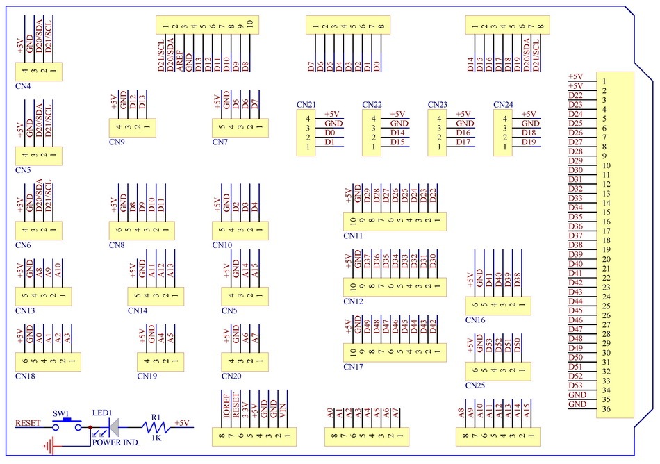 I/O Extension PCB for Arduino MEGA 2560 R3 Board DIY.