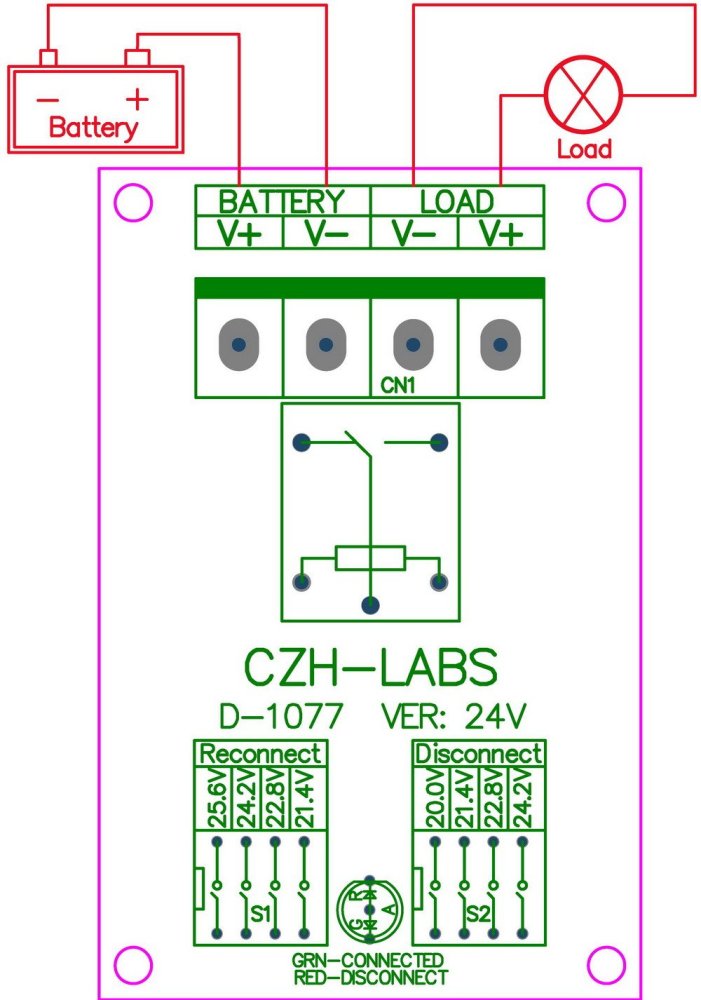 CZH-LABS Low Voltage Disconnect Module LVD, 24V 10A, Protect/Prolong Battery Life.