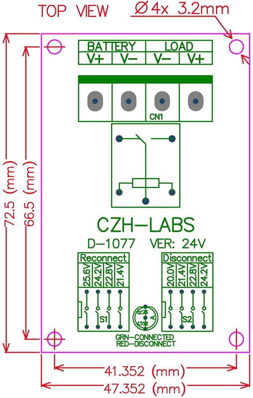 CZH-LABS Low Voltage Disconnect Module LVD, 24V 10A, Protect/Prolong Battery Life.