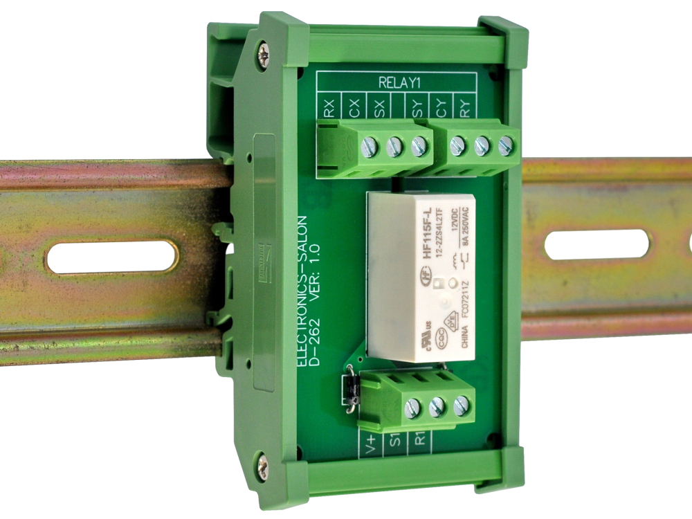ELECTRONICS-SALON DIN Rail Mount Passive Bistable/Latching DPDT 8A Power Relay Module, 12V Version