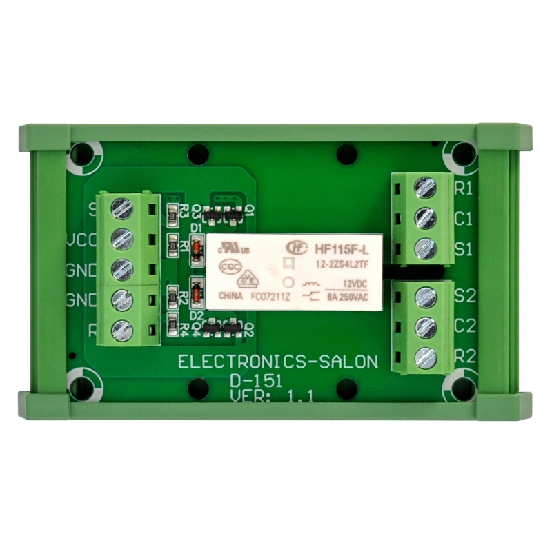 ELECTRONICS-SALON Bistable DPDT 8 Amp Relay Module, DC12V Coil, with DIN Rail Carrier Housing