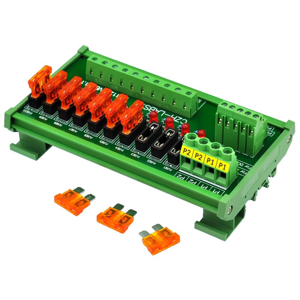 CZH-LABS DIN Rail Mount AC/DC 5~32V 10 Position Power Distribution Fuse Module Board.