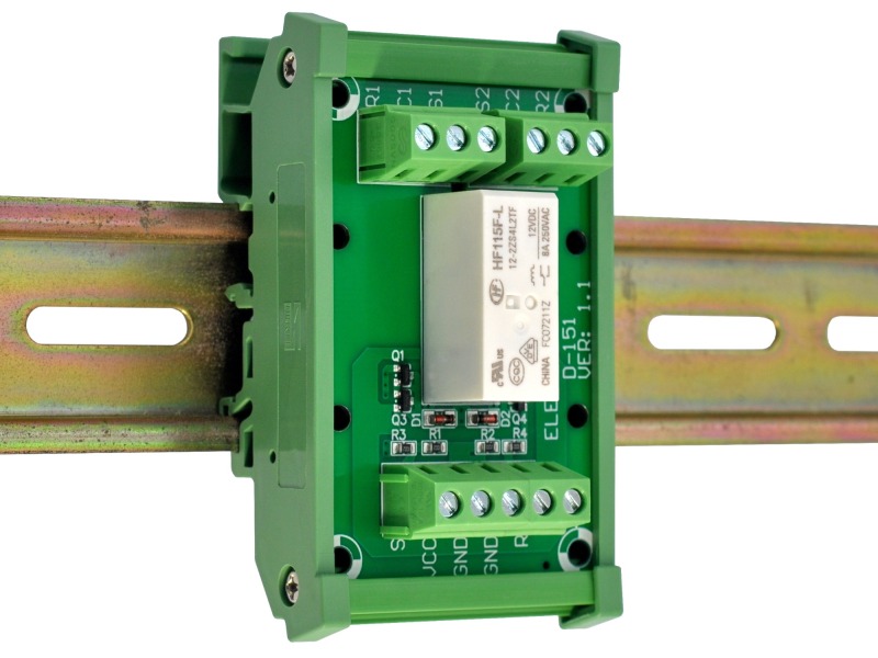 ELECTRONICS-SALON Bistable DPDT 8 Amp Relay Module, DC12V Coil, with DIN Rail Carrier Housing