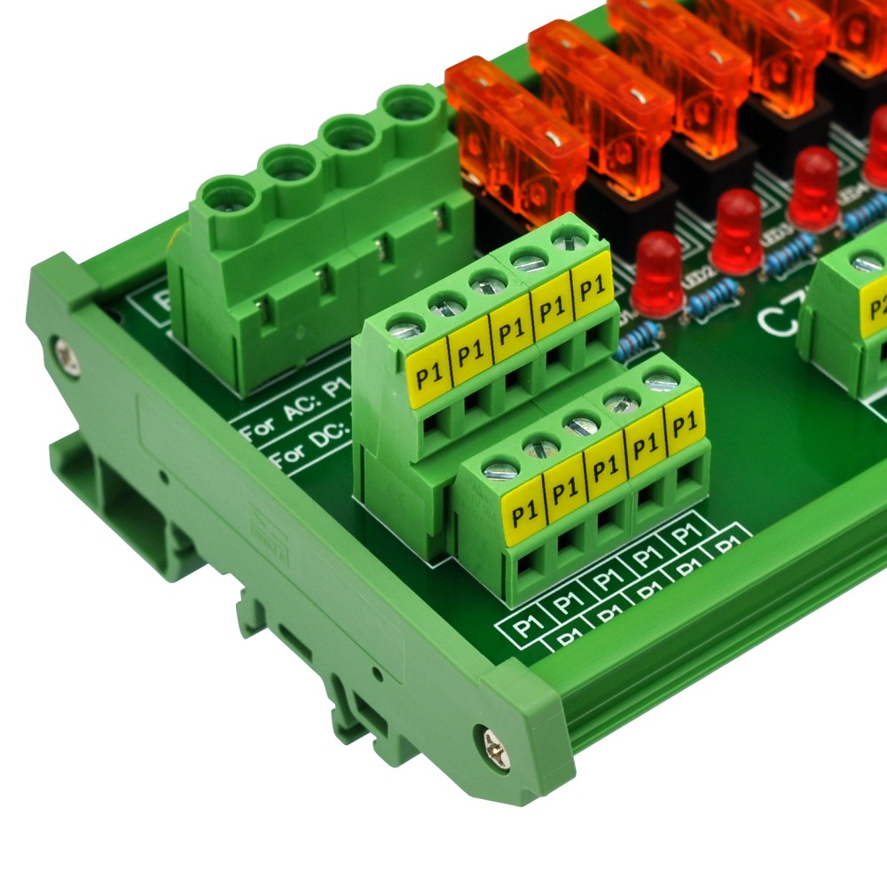 CZH-LABS DIN Rail Mount AC/DC 5~32V 10 Position Power Distribution Fuse Module Board.