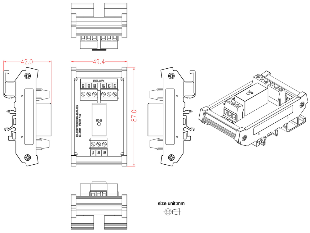 ELECTRONICS-SALON DIN Rail Mount Passive Bistable/Latching DPDT 8A Power Relay Module, 12V Version