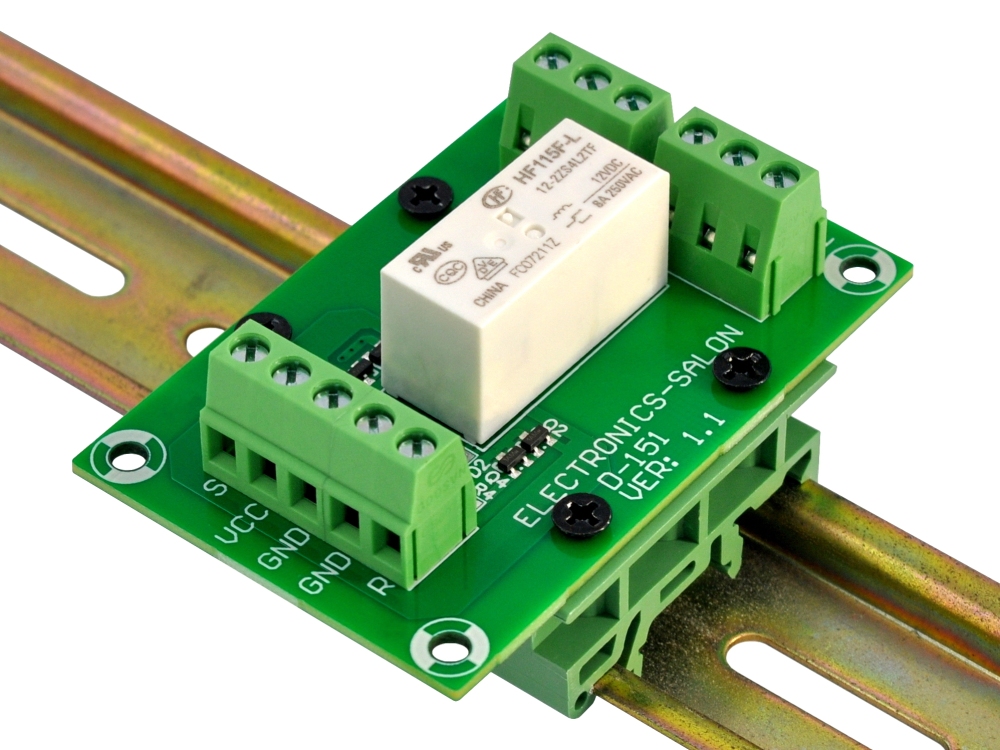 ELECTRONICS-SALON Bistable/Latching DPDT 8 Amp Power Relay Module, DC12V Coil, with DIN Rail Feet