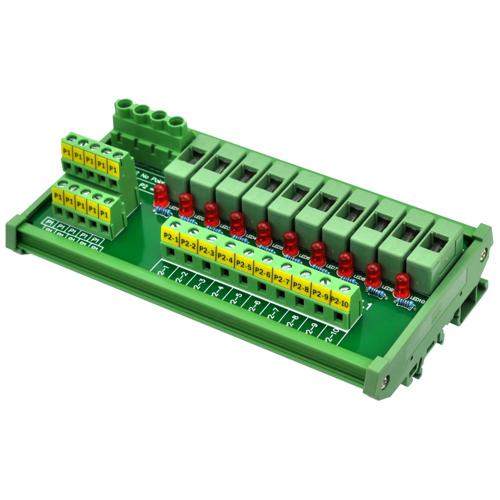 CZH-LABS DIN Rail Mount 180~250VAC 10 Position Power Distribution Fuse Module Board.