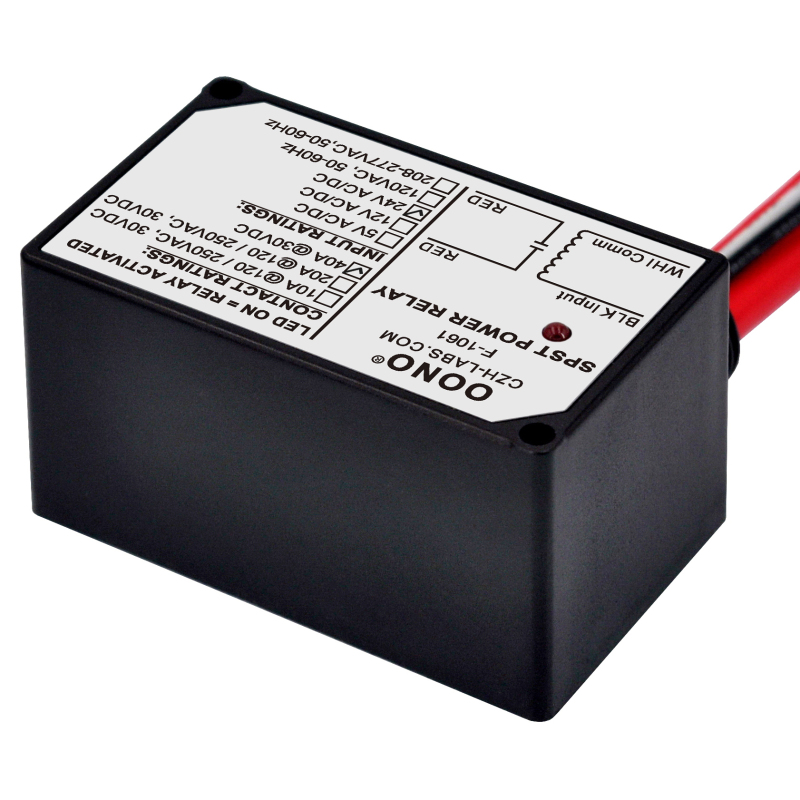 AC/DC 24V SPST Power Relay Module, 40Amp 30Vdc, Plastic Enclosure and Pre-wired, OONO F-1061