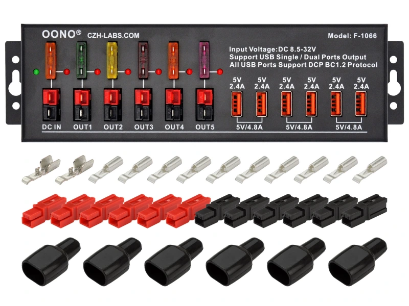 40Amp DC Power Splitter Distribution Module, 5 Powerpole Ports and 6 USB Ports Output, OONO F-1066