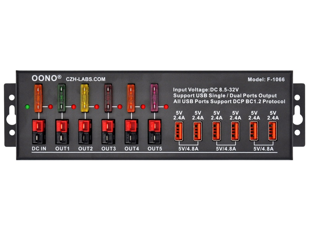 40Amp DC Power Splitter Distribution Module, 5 Powerpole Ports and 6 USB Ports Output, OONO F-1066