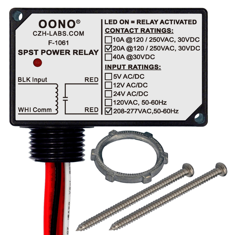 AC 240V SPST Power Relay Module, 20Amp 250Vac/30Vdc, Plastic Enclosure and Pre-wired, OONO F-1061
