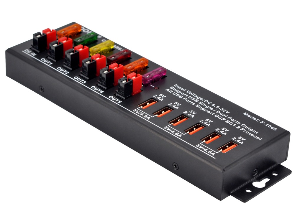 40Amp DC Power Splitter Distribution Module, 5 Powerpole Ports and 6 USB Ports Output, OONO F-1066