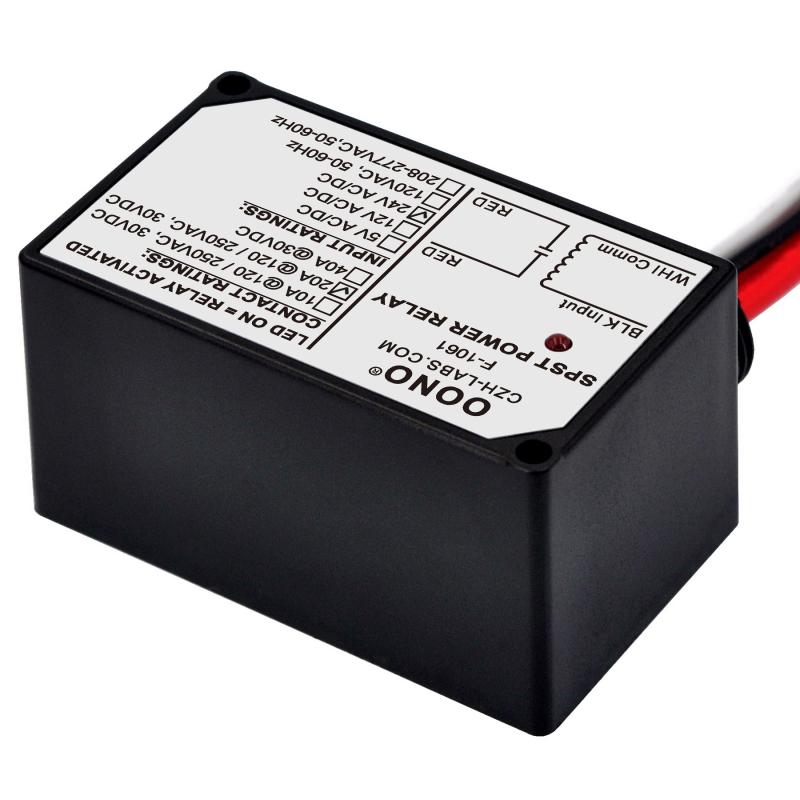 AC/DC 24V SPST Power Relay Module, 20Amp 250Vac/30Vdc, Plastic Enclosure and Pre-wired, OONO F-1061