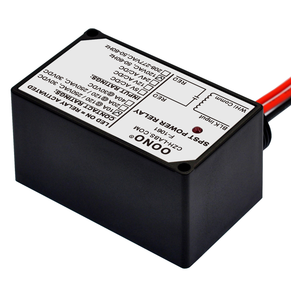 AC 120V SPST Power Relay Module, 10Amp 250Vac/30Vdc, Plastic Enclosure and Pre-wired, OONO F-1061