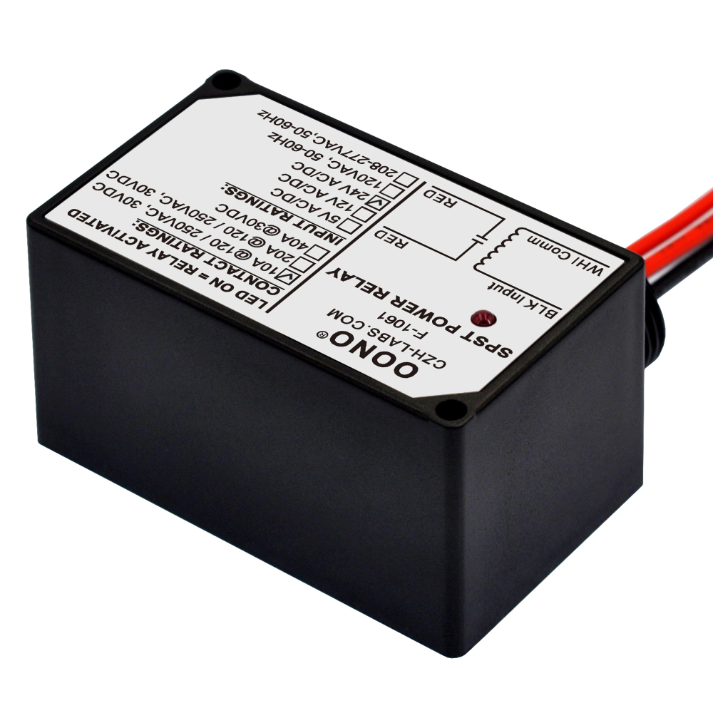 AC/DC 24V SPST Power Relay Module, 10Amp 250Vac/30Vdc, Plastic Enclosure and Pre-wired, OONO F-1061