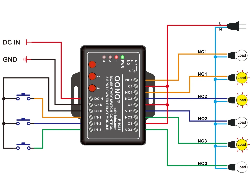 3 Channels Momentary Switch Control SPDT 10Amp Power Relay Module (DC 5V)