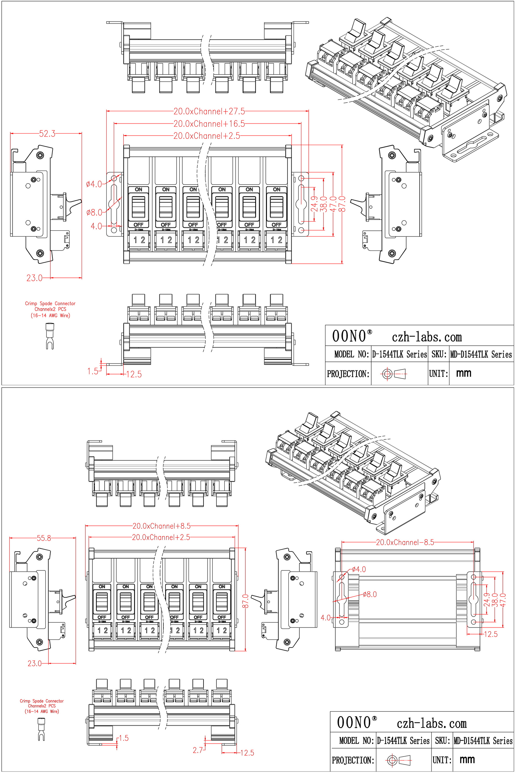 Wall Mount 16 Channel Paddle Rocker Switch Module, 10Amp 250VAC / 50VDC