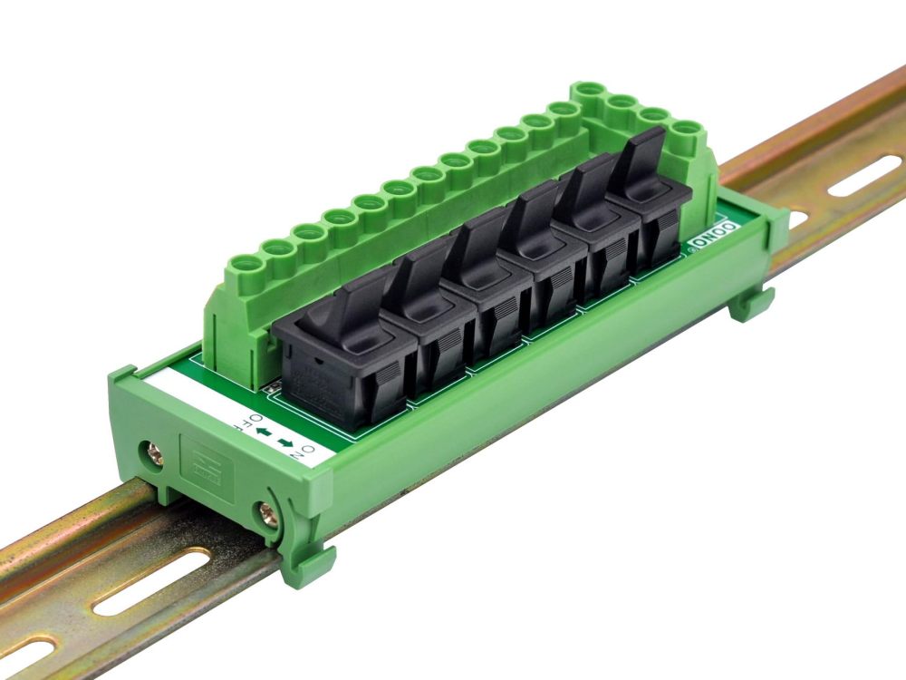 DIN Rail Mount 6 Channel Paddle Rocker Switch DC Power Distribution Strip Module